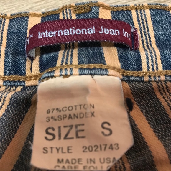 Striped Yellow and Blue Zipped Flare Jeans - Picture 5 of 5